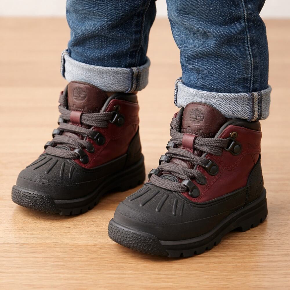 Timberland Toddler Leather Boots Size 5 Burgundy Black - New in Box